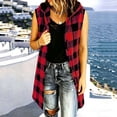 thumbnail image 2 of MaFYtyTPR Women Sleeveless Hooded Outerwear Plaid Button Down Long Vest Women's Fall Winter Fashion Mid Length Checkered Jacket A-Red XXL, 2 of 6