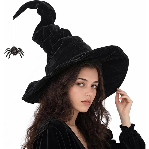 Black Witch Hat with Spider, Halloween Witches Hat for Women Costume Party