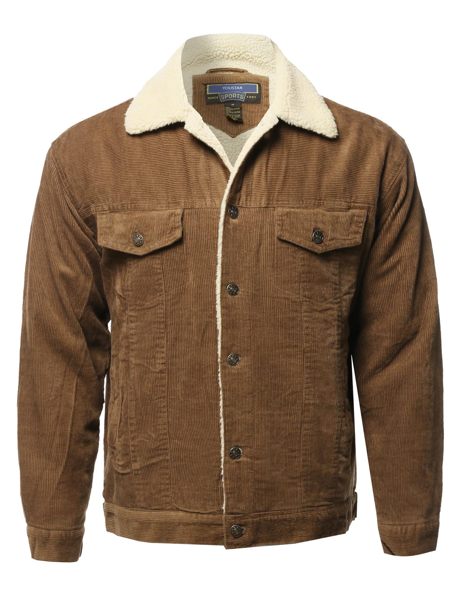 FashionOutfit Men's Solid Corduroy Sherpa Lining Western Style Jacket