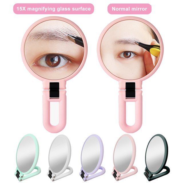 Miroir de Maquillage Grossissant avec Poignée Pliable Portable 1x15x Élégant Compact Polyvalent