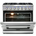 thumbnail image 4 of Cosmo 36 in. 6.0 cu. ft. Gas Range, 6 Burners, Convection Oven, Knob LEDs, Stainless Steel, Matte Black Handle Knob Kit, 4 of 7