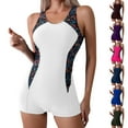 thumbnail image 2 of Yuanlook Women's One Piece Boyleg Swimsuit Racerback Geometric Print Color Block Athletic Bathing Suit Size S-XXL, 2 of 8