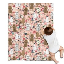 Poodle Dog and Flower Floral Blanket,Comfortable Soft Flannel Throw Blanket,All Season,Warm Lightweight Blankets for Sofa Bed Couch Living Room Chair,30"x40"