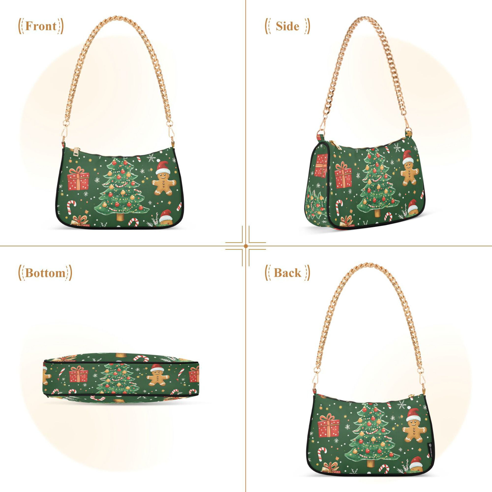 FORMRS Womens Shoulder Bag with Chain Strap Clutch Purse Cute Tote Handbag, Christmas Tree