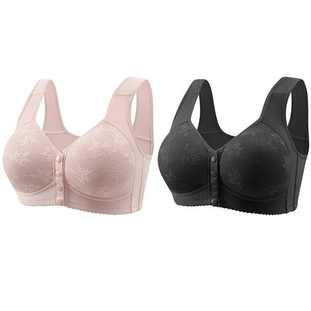 Black of Friday Deals!Clearance Staron 2PC Bras for Women Front Closure No Underwire Bra Stretch Wireless Bra Comfortable Soft Smoothing Bras No Steel Bra