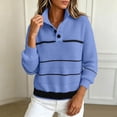 thumbnail image 5 of Vynhevius Women's Henley Sweater Striped Colorblock Waffle Knit Long Sleeve Loose Fit Fall Casual Pullover Knit Tops, 5 of 8