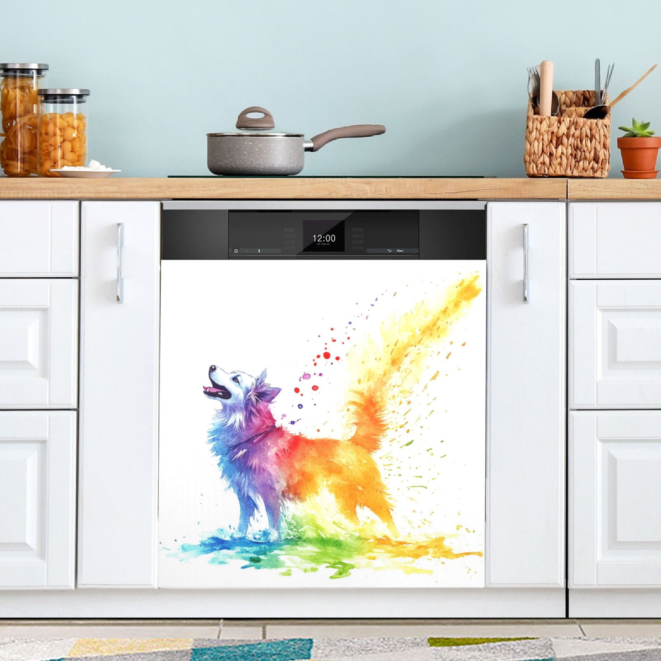 Dishwasher Magnetic Sticker 23x26 Inch Refrigerator Magnetic Sticker Washing Machine Magnetic Sticker Kitchen Panel Magnetic Sticker Home Decor Rainbow Cute Dog