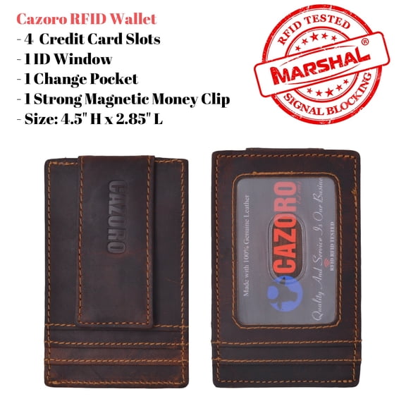 Men's Vintage RFID Blocking Magnetic Money Clip Leather Slim Wallet Card Holder