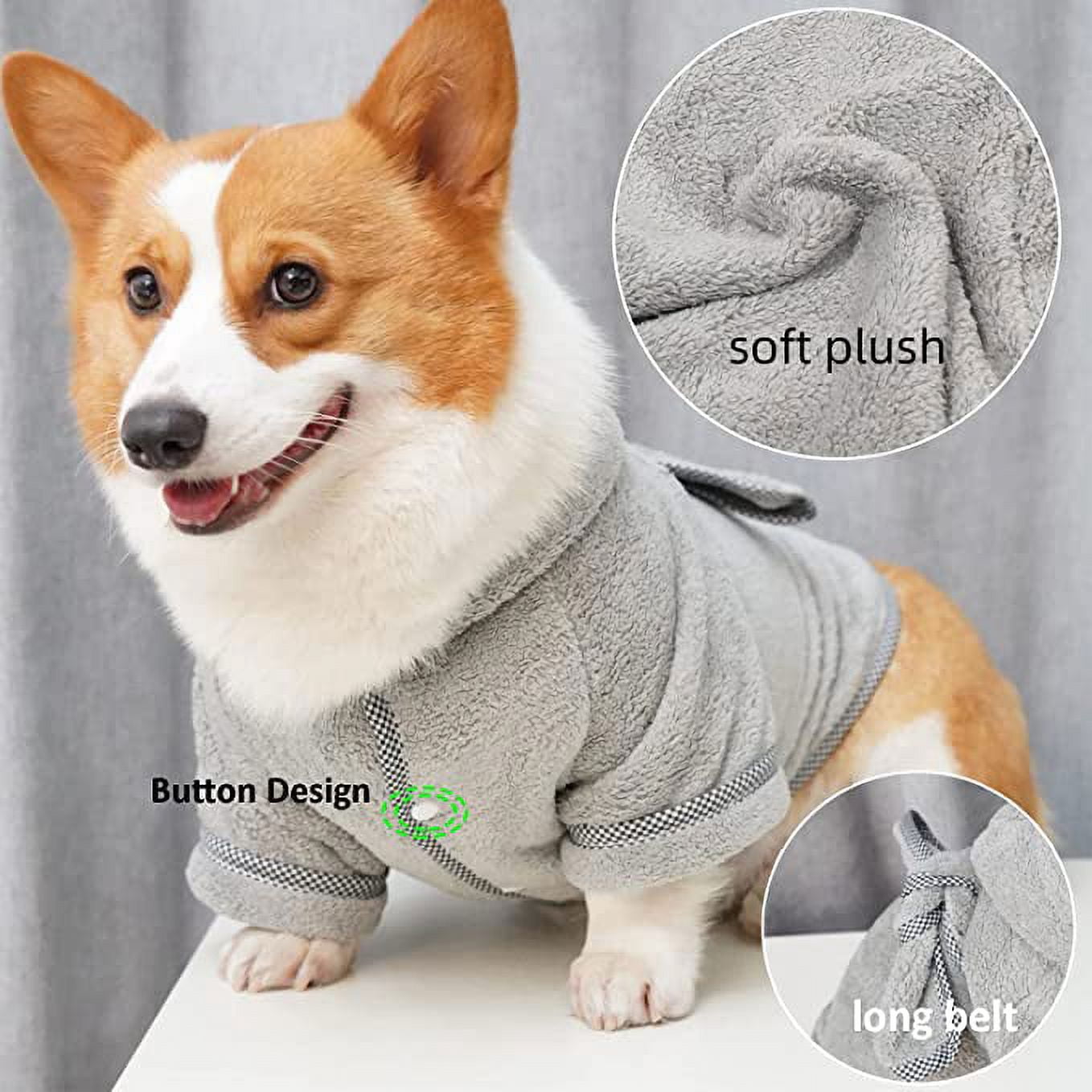 BT Bear Dog Bathrobe, Microfiber Fast Drying Absorbent Hooded Bath Towel for Puppy Small Medium Large Dog Cat (M, Gray)