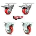 thumbnail image 2 of 3.5 Inch Red Polyurethane Swivel Top Plate Caster Set 2 Lock Brake 2 Rigid SCC, 2 of 2