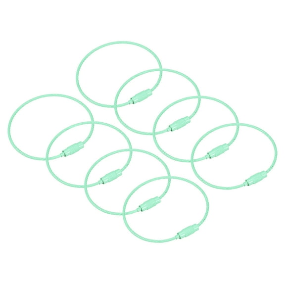 Uxcell Cable Key Rings 160mm Wire Keychain Twist Loops Light Green 8 Pack