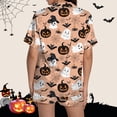 thumbnail image 5 of CQXIDFH Halloween Plus Size Pajamas for Women Set Graphic Print Satin Pajama Set Short Sleeve Button Top with Shorts Cute Summer Sleepwear Soft PJ Loungewear Sleepwear, 5 of 8