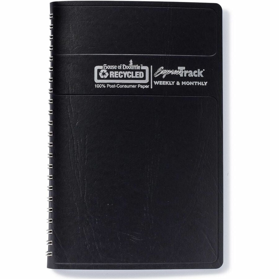 House of Doolittle 294-02 13-Month Jan 2025 to Jan 2026 8 in. x 5 in. Express Track Recycled Weekly Appointment Book/Monthly Planner - Black Cover