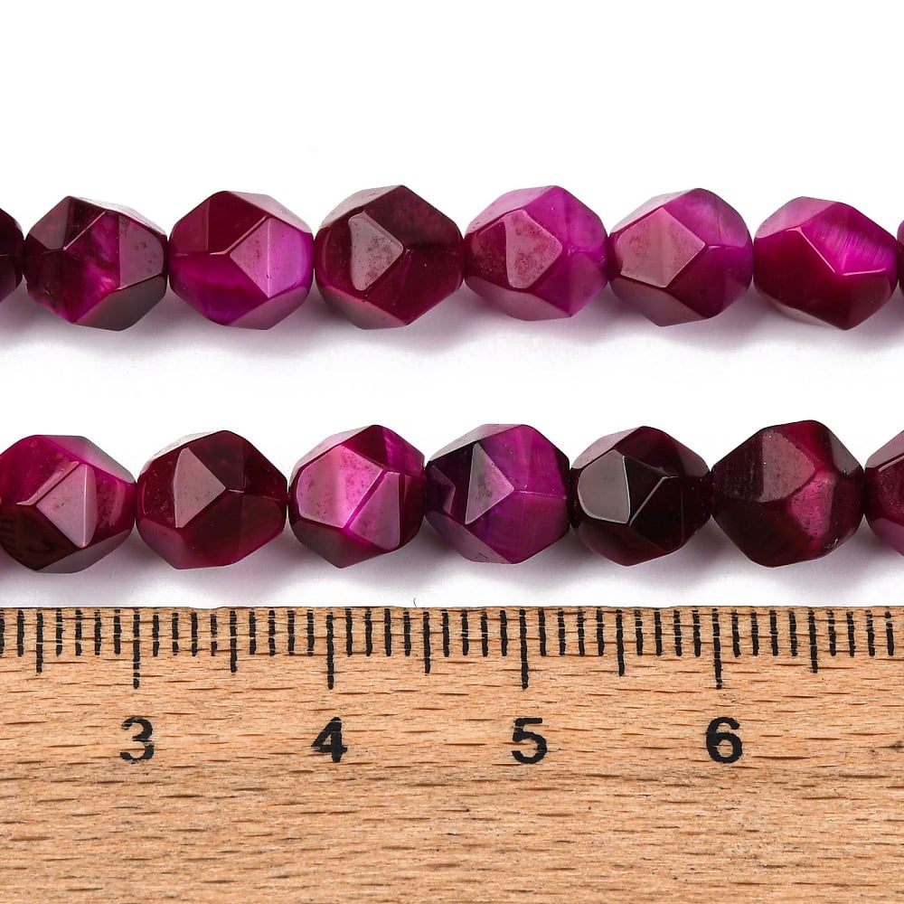 3strands Natural Tiger Eye Beads Strands Dyed Heated Faceted Star Cut Beads Medium Violet Red 7~8mm Hole: 1mm 47~48pcs/strand 14.7 inch~15 inch(37~38cm)