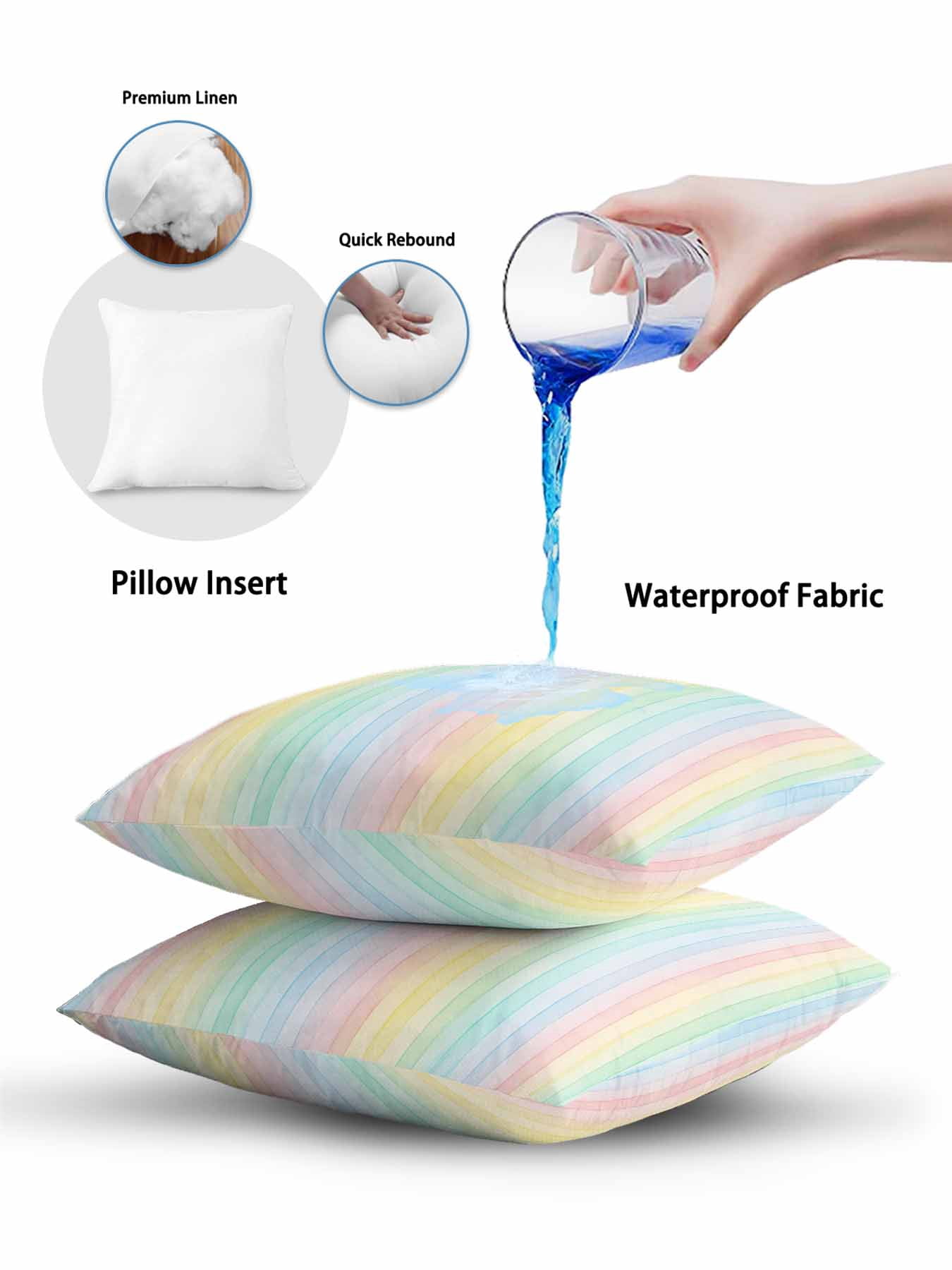 1 Pack Outdoor Throw Pillow, Colorful Striped Waterproof Pillow with Insert Included, Farmhouse Vertical Striped Watercolor Decorative Accent Cushion Sofa Pillows for Patio Porch, 16 x 16 In