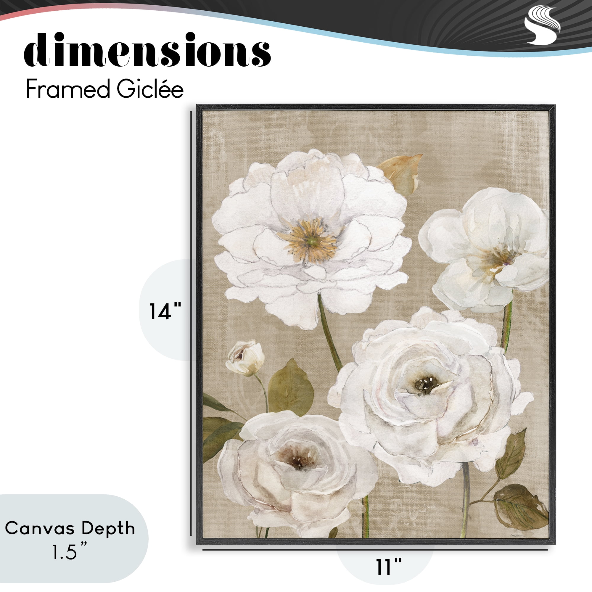 Stupell Industries Rustic Blooms in White Black Framed Giclee Art, design by Carol Robinson