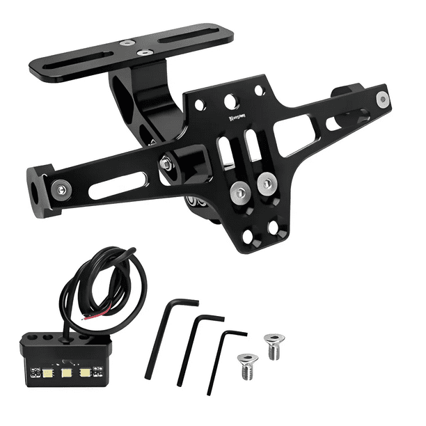 Porta Placa Universal Bloosom Para Moto Ajustable Con Luz Led R6 Ns Negro