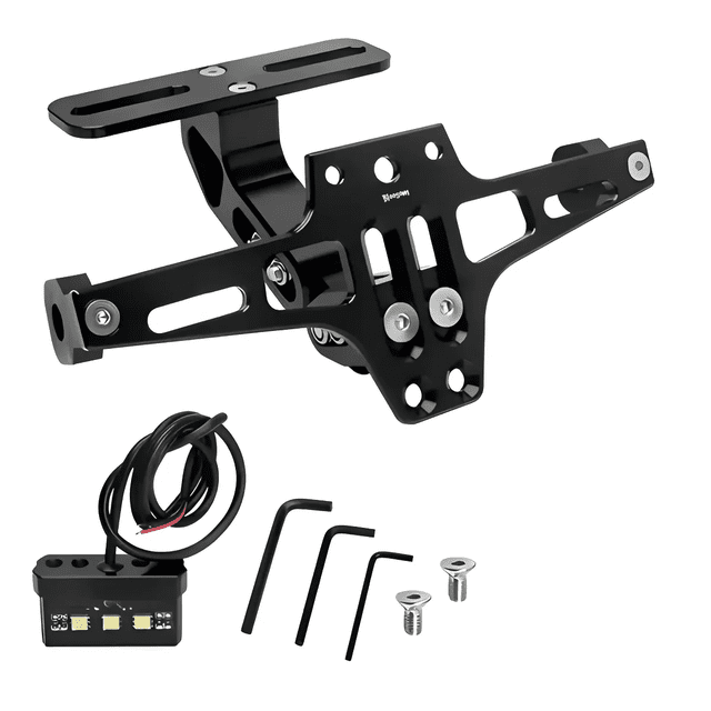 Porta Placa Universal Bloosom Para Moto Ajustable Con Luz Led R6 Ns Negro