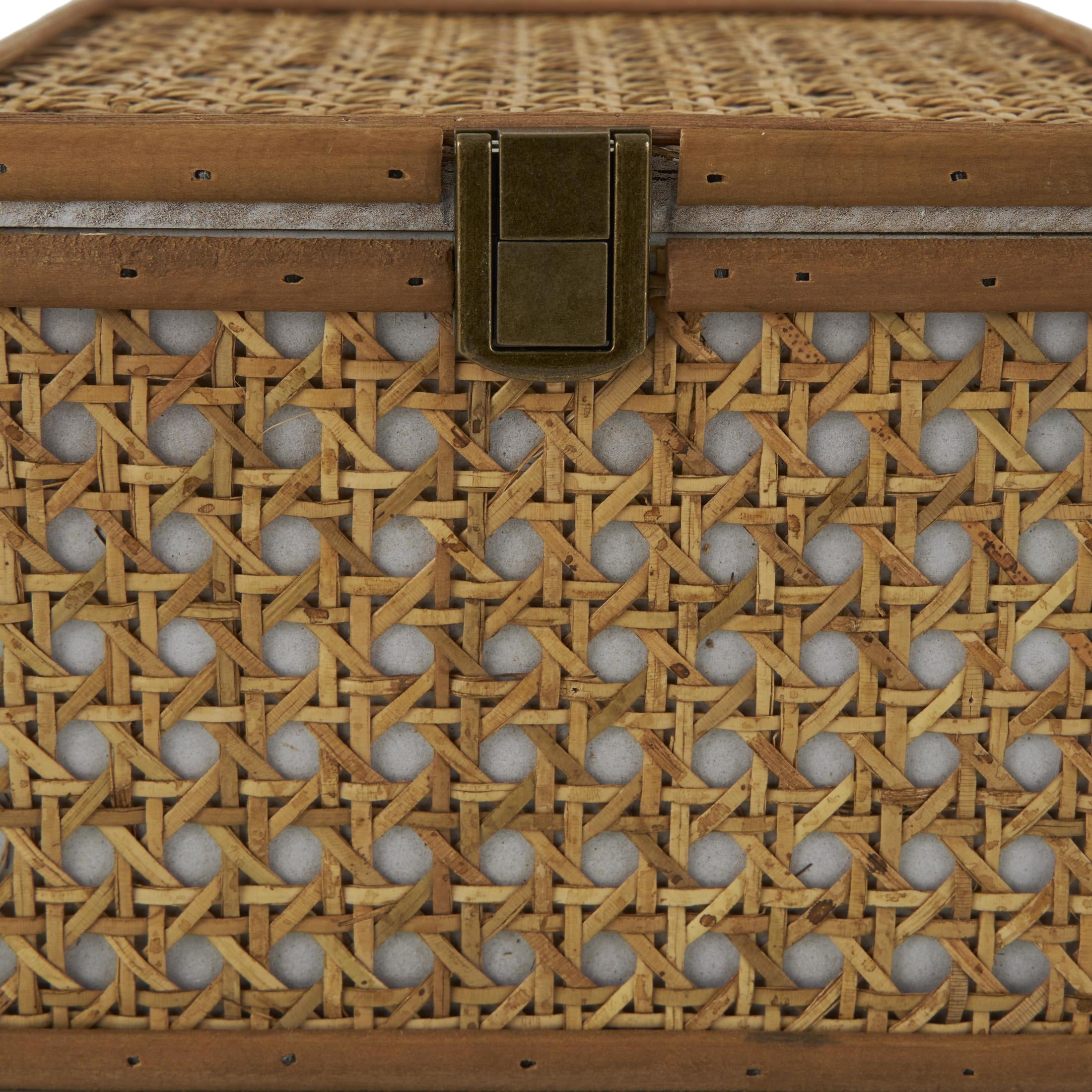 DecMode Handmade Woven Rattan Brown Rattan Decorative Box with Bronze Latches, 2 Count
