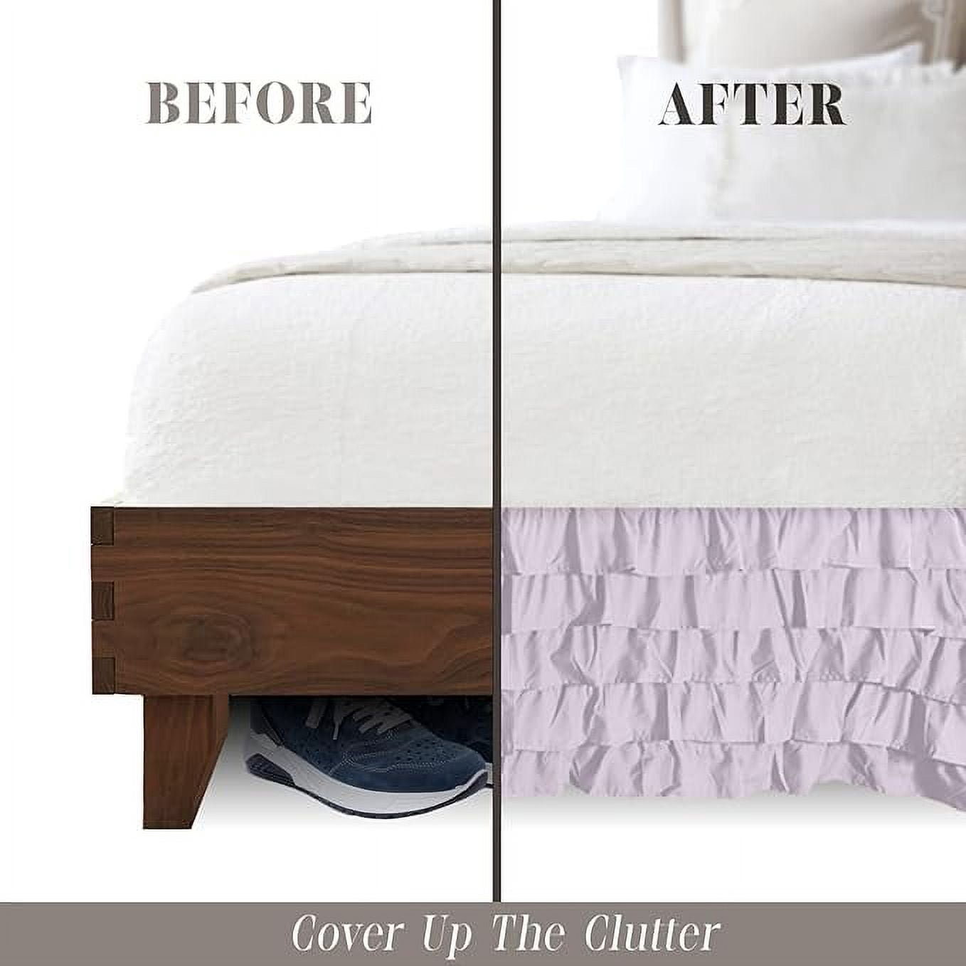 Elegant Comfort Leila Collection Multi-Ruffle Bed Skirt, 1500 Thread Count, Easy Fit Dust Ruffle, 15 inch Drop, Wrinkle and Stain Resistant, MultiRuffle, King, Floral Lilac