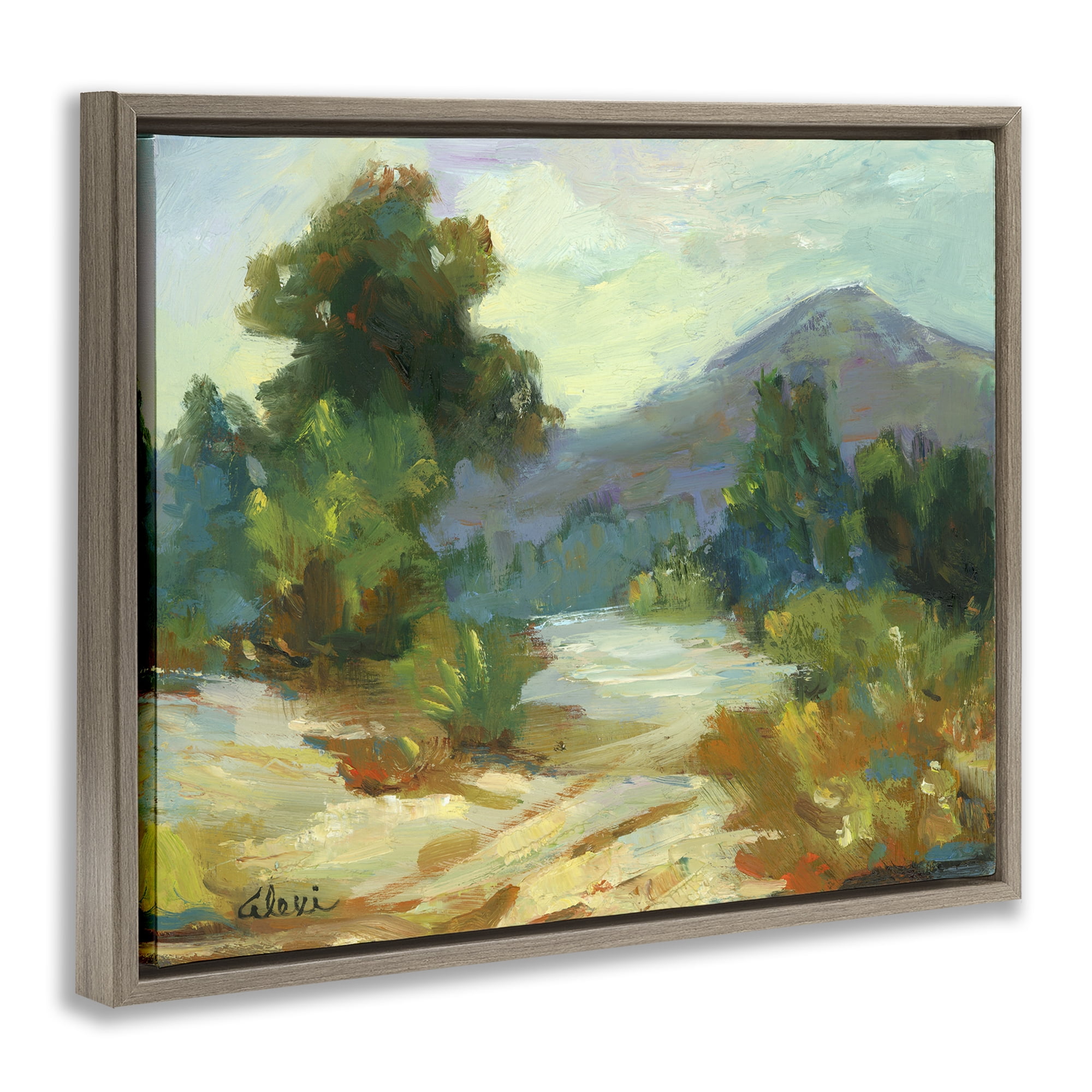Stupell Industries Fall Time Mountain View Landscape & Nature Painting Brown Floater Framed Canvas Art Print Wall Art, 21 x 17