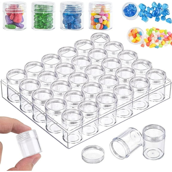 Clear Plastic Beads Storage Containers with Lids, 30 Jars, for Diamond Art Painting Craft Beading Craft and Hobby Storage Box, Clear (Single)