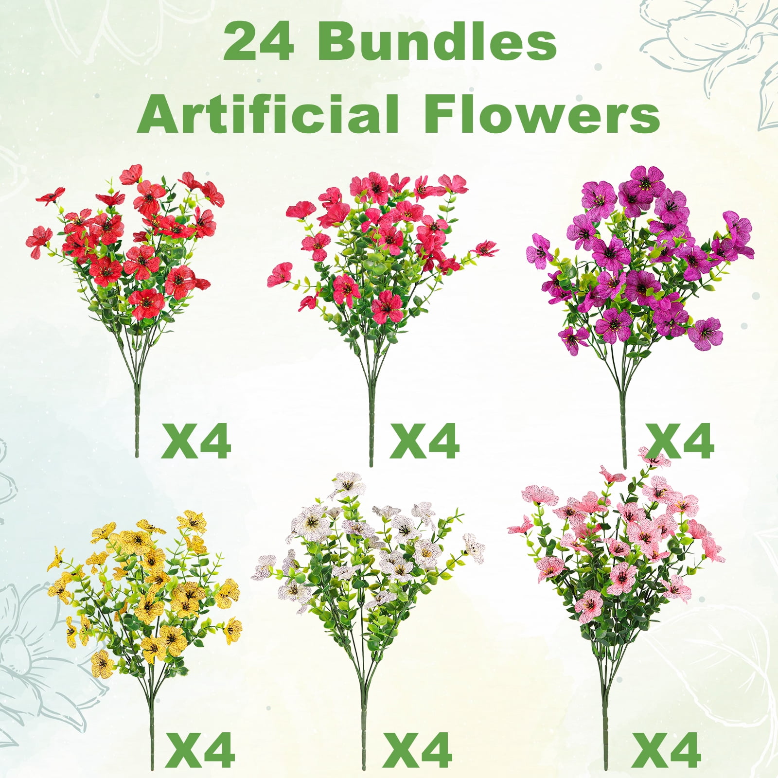 VKFVKF 24 Pcs UV Resistant Artificial Flowers, Faux Boston Fern Stems for Indoor/Outdoor Home Garden Patio Decor, Mixed Colors