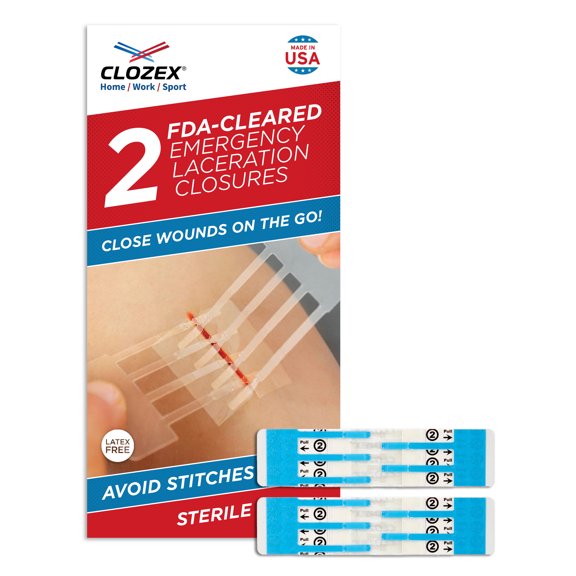 Clozex Emergency Laceration Closures - Repair Wounds Without Stitches. FDA Cleared Skin Closure Device for 2 Individual Wounds Or Combine for Total Length of 2 Inches. Life Happens, Be Ready!