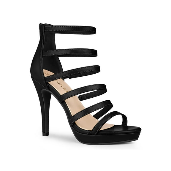 BLISSFUL STEP Women's Platform Strappy Stiletto Heels Sandals Black 7