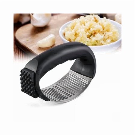 OFEFE 2025 Upgrade Stainless Steel Garlic Press - Rocker Garlic Mincer with Peeler & Cleaning Brush, Heavy Duty Garlic Crusher for Kitchen, Dishwasher Safe & Ergonomic Handle (Black)