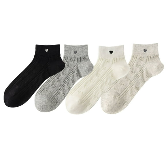 4 Pairs Women's Heart Pattern Breathable Short Crew Socks Soft Stretch Knit Design Multiple Color Options - 4 pairs-A
