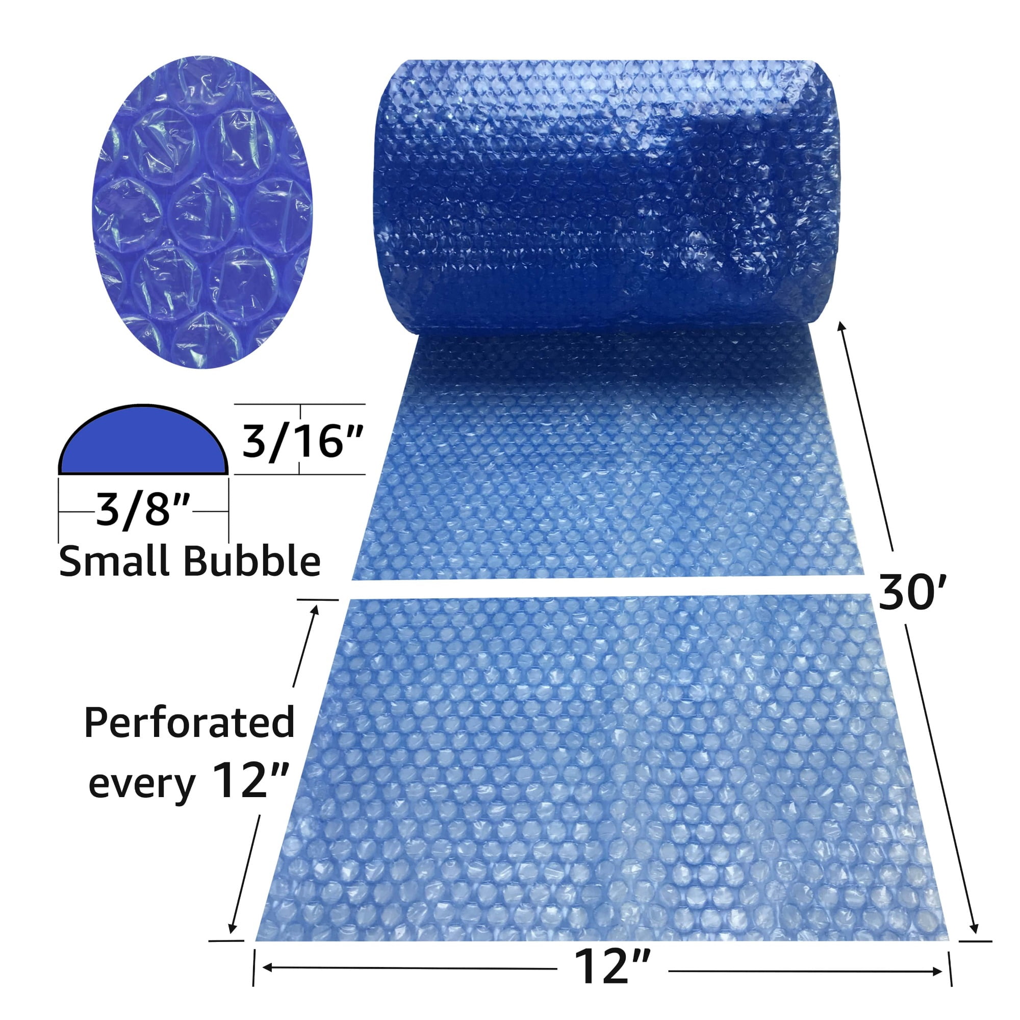 uBoxes 30-Feet Roll Blue Bubble Small 3/16" Wrap x 12" Wide