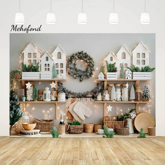 Mehofond Christmas Kitchen House Background Wood Cupboard Shiny Photo Studio Child Cook Backdrop Photography r Photocall