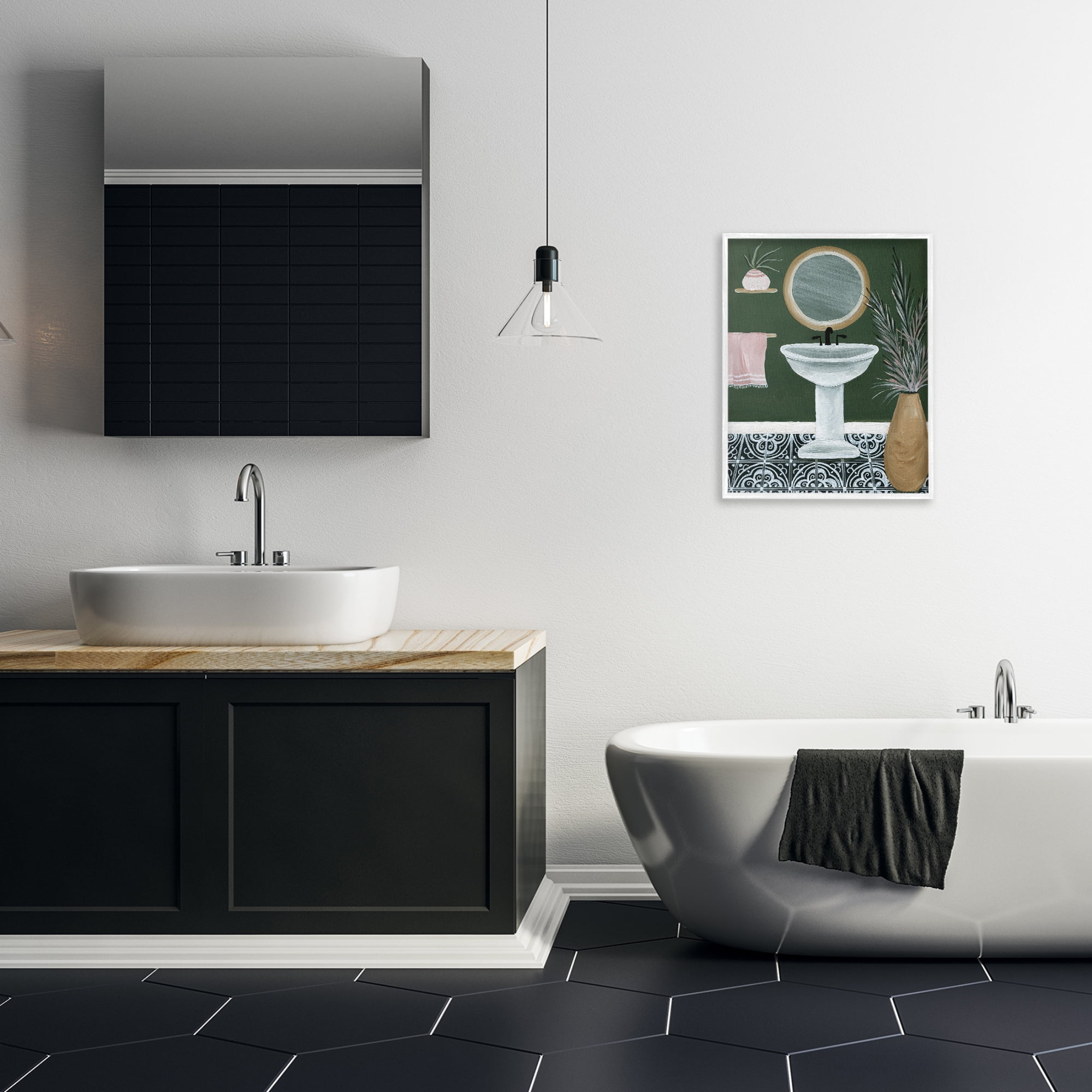 Stupell Industries Chic Green Bathroom Typography Painting White Framed Art Print Wall Art, 16 x 20