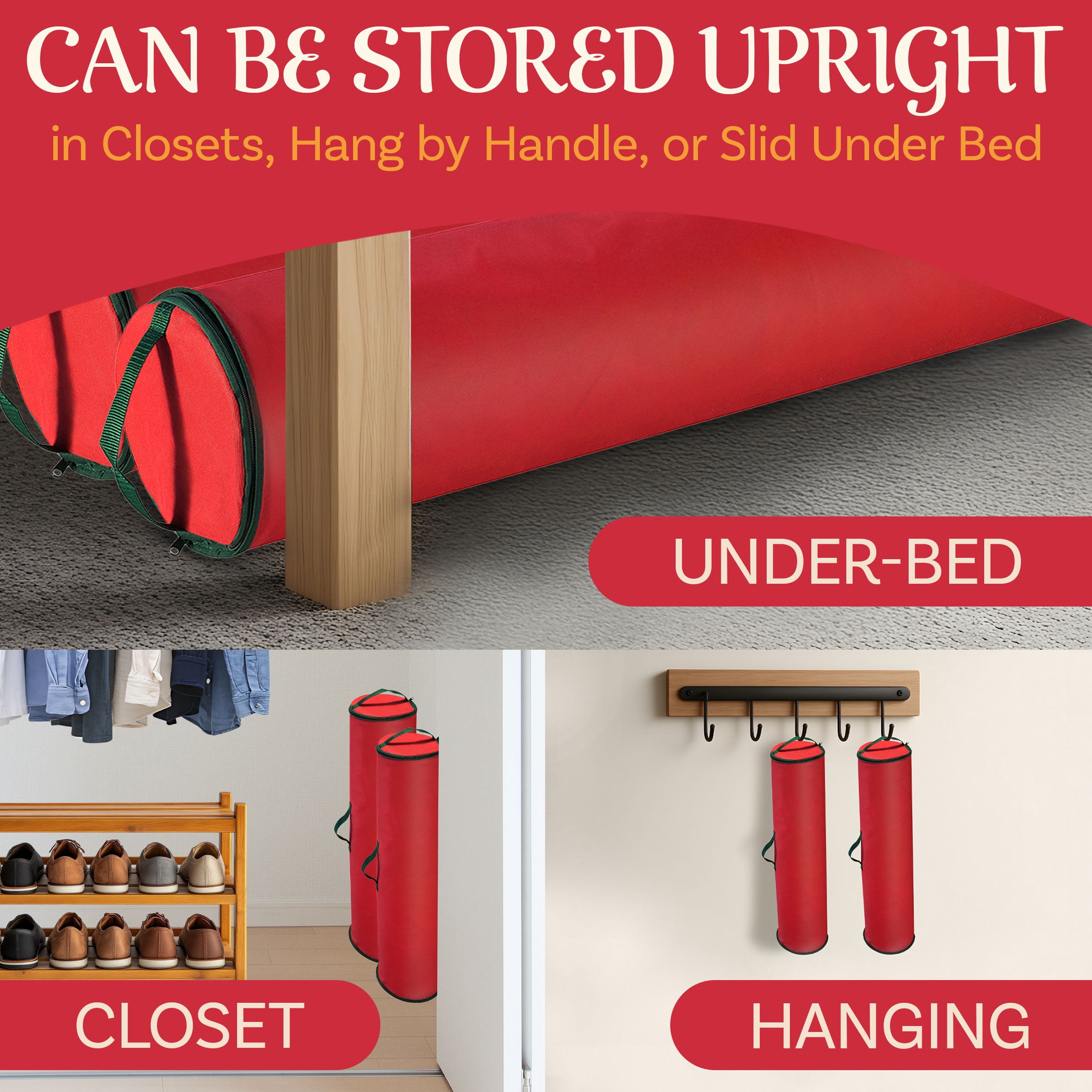 Elf Stor 40in Wrapping Paper Storage Bag 2-Pack - Holds Up to 50 Rolls, Red