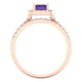 thumbnail image 4 of 1.57 ct Brilliant Emerald Cut Natural Amethyst 14k Rose Gold Halo Solitaire with Accents Engagement Bridal Wedding Ring Band Set size 9, 4 of 7