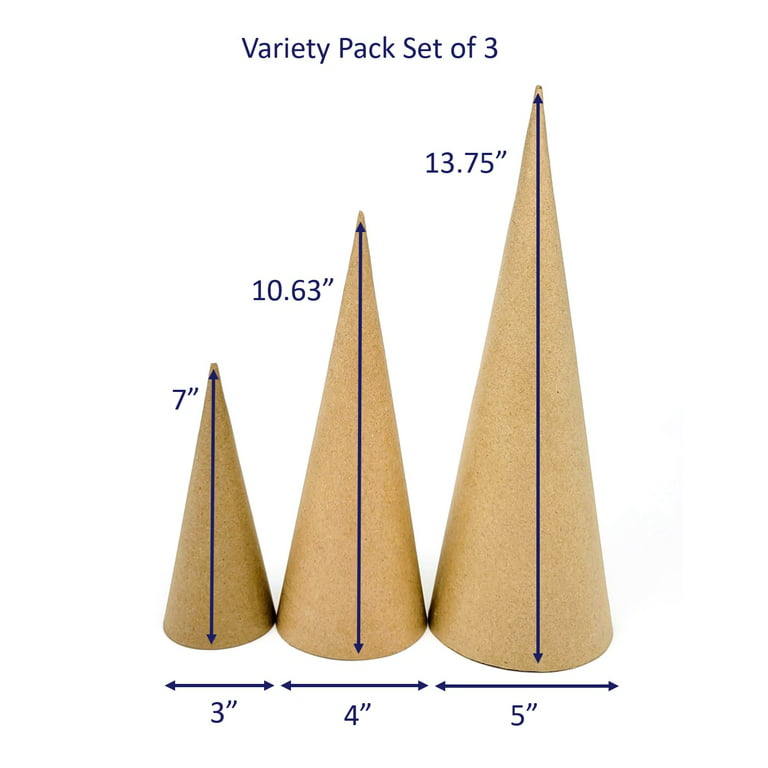 AllStellar Paper Mache Cones Open Bottom Variety Pack Set of 3 - 13.75x5,  10.63x4, 7x3 in. for DIY Art Projects and Decorations - Various Sizes to  Craft Your Imagination! 