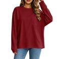 thumbnail image 5 of Chbgutlmr Womens Tops Long Sleeve Crew Neck Oversized T-Shirts with Pocket Casual Loose Fall Solid Color Basic Tops, 5 of 9