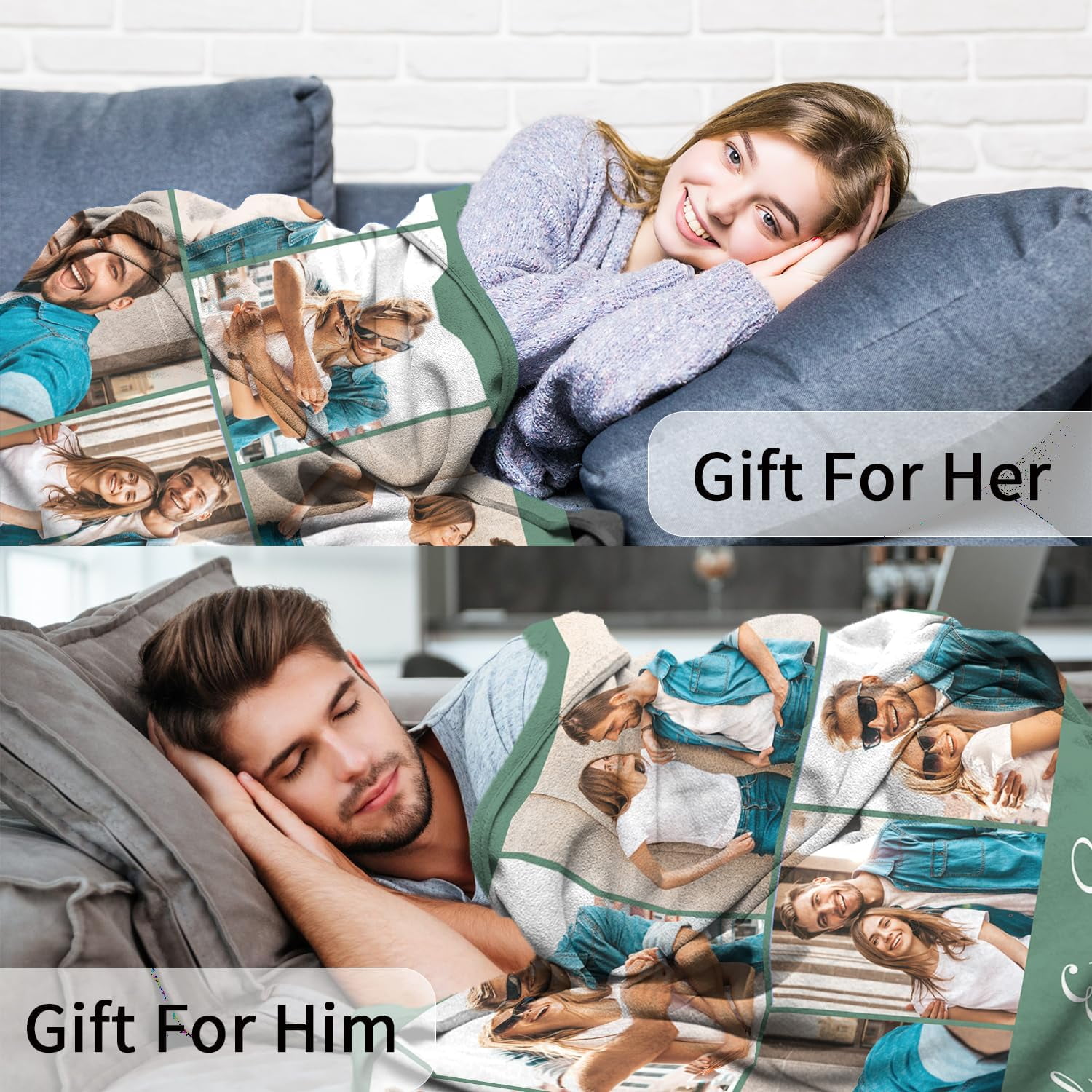 Custom Blanket with Photo Personalized Blankets and Throws Picture Blanket for Birthday Christmas Valentine Customized Gifts for Mom Dad Couple Girlfriend Boyfriend Wife Husband