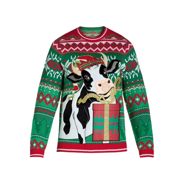 Holiday Time Men's Big Men's Ugly Christmas Sweater with Drink