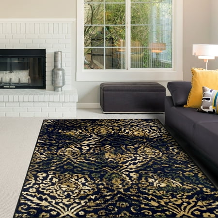 Superior Vintage Ikat Damask Pattern, 10mm Pile with Jute Backing, Moisture Resistant, Affordable Contemporary Northman Collection Area Rug
