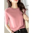 thumbnail image 4 of Swearter De Punto De Media Manga, Suéter Sólido Informal Con Cuello Redondo Para Primavera Y Verano, Ropa De Mujer, 4 of 4