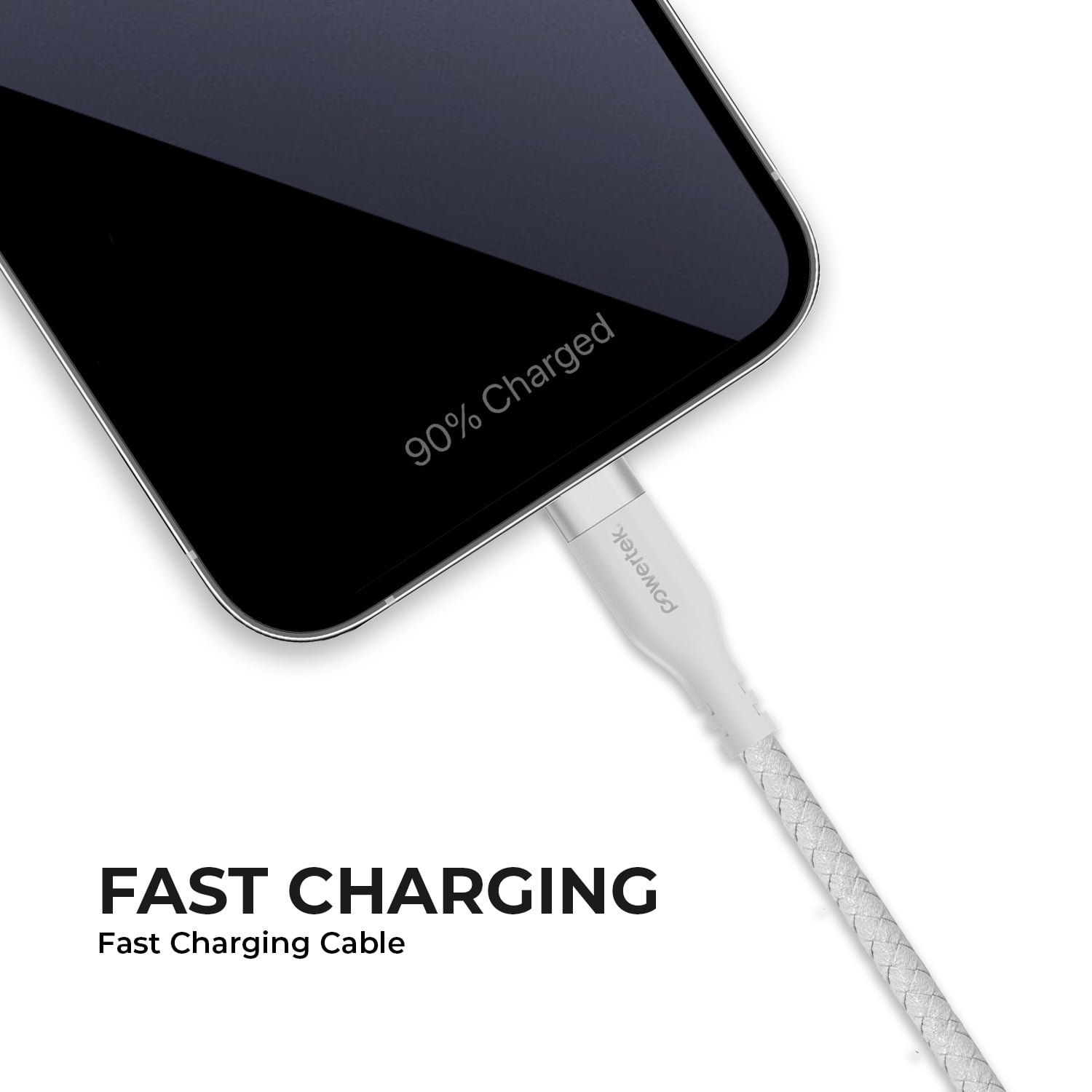 Liquipel Powertek USB-A to Lightning Woven Cable - White