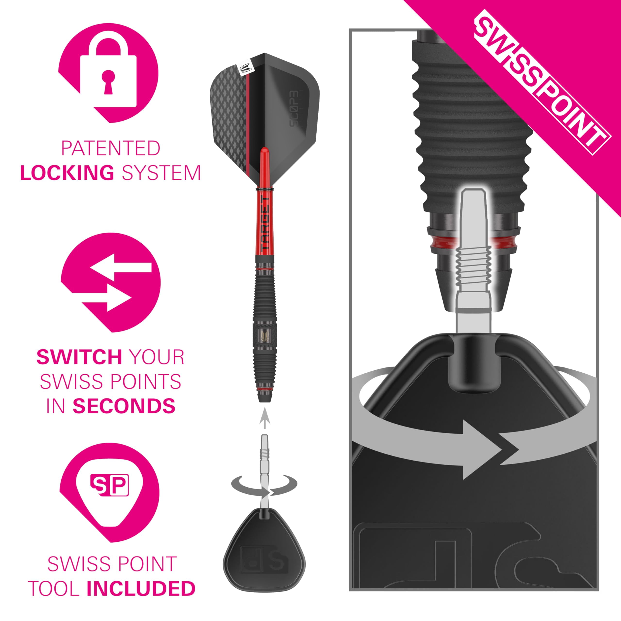 Target Darts 90% Tungsten Steel Tip Swiss Point Darts Set w/ Swiss Points & Tool, 25g, 3 Count