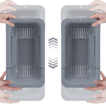 BLUE GINKGO Adjustable 3-in-1 Sink Colander, Plastic Strainer Basket | 2-Pack (Gray, Gray)