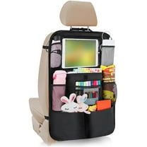 Backseat Car Organizer, Auto Seat Back Kick Mat with 9 Storage Pockets, Vehicle Waterproof Seat Protector with Touch Screen Tablet Holder for Kids, Universal Car Travel Accessories (Black)