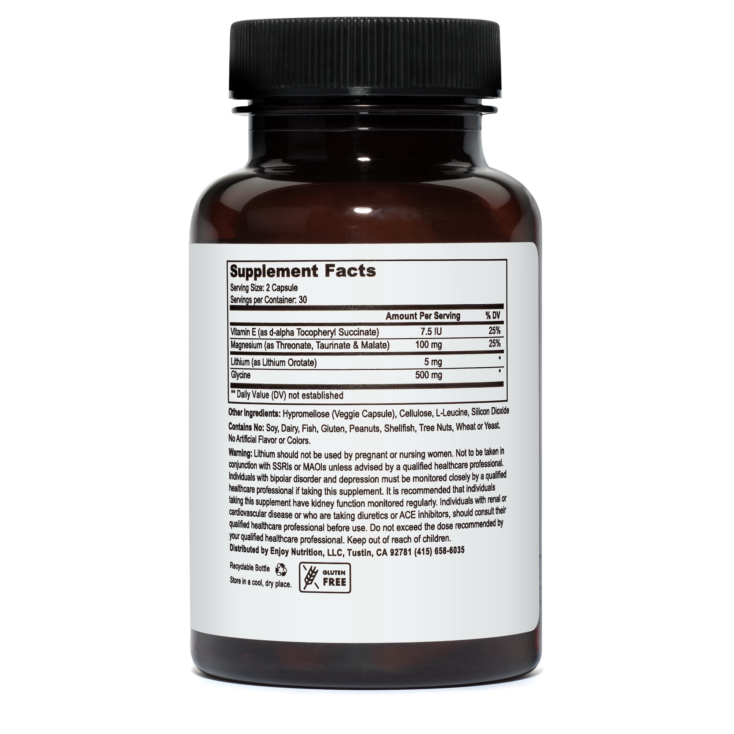 Weyland Brain Nutrition - Lithium Orotate 5mg + Magnesium + Vitamin E, 60 Vegetarian Capsules