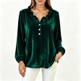 thumbnail image 4 of NominalSnug Women's Velvet Tops Ruffle V Neck Dressy Casual Blouse Long Sleeve Top Elegant Vintage Party Shirt for Fall Winter, 4 of 7