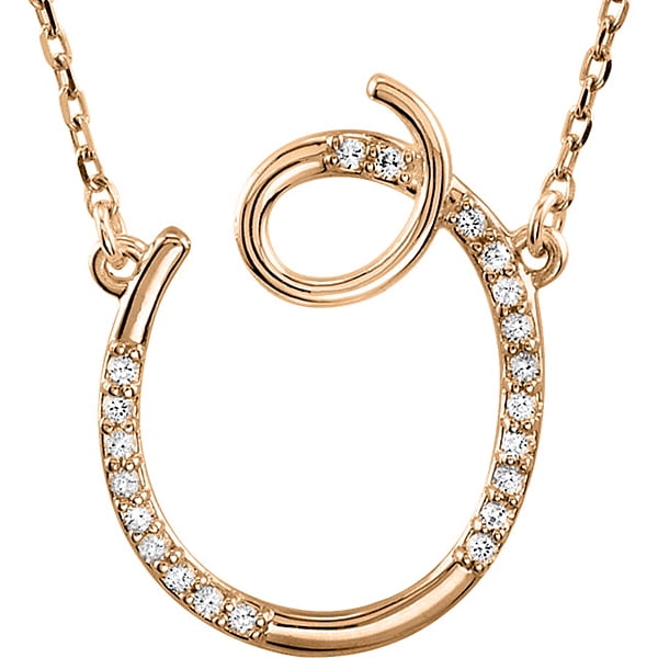 Personalized Diamond Cursive Initial Pendant Necklace 14k Rose Gold ...