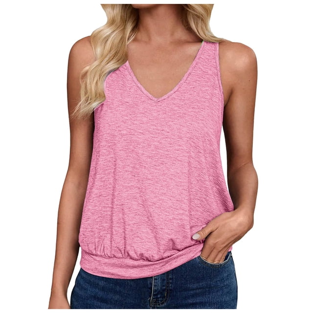 Staki Débardeurs pour Femmes Débardeur Sans Manches pour Femmes Ajusté à Encolure Dégagée en Tricot Côtelé Camisole Basique (Rose, G)